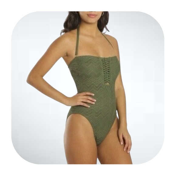 NWT Vince Camuto size 8 safari green crochet swimsuit - Picture 9 of 11